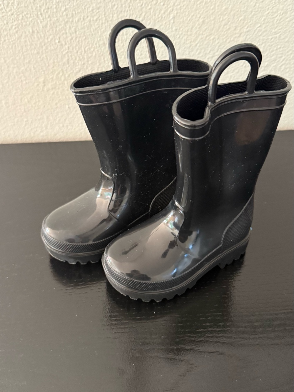Kids Zoogs Black Waterproof Pull-On Rain Boots with Easy Handles